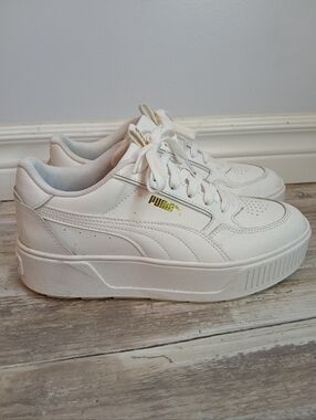 PUMA Karmen Rebelle White & Gold Platform Sneakers Size 8.5 EUC